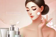 a woman with a lot of skin care products