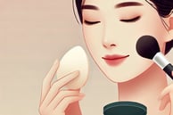 a woman with a makeup brush and a makeup brush