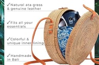Novum Crafts Round Rattan Bag for Women - Handmade Ata Wicker Woven Purse - Circle, Square, Oval Brown Straw Boho Bags