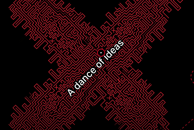 "A dance of ideas" on a red and black background