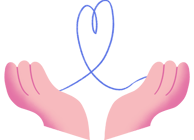 Two hands holding and connecting with a heart
