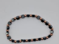 Hematiet vierkante kralen armband met koperen spacers voor jongens