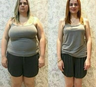 Foto de antes e depois mostrando redução de peso e mais disposição no corpo.