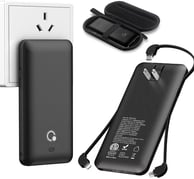 a black and white power bank with a charger and a charger