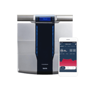 TANITA RD-545HR intelligente lichaamsanalyseweegschaal met een strak, zwart ontwerp en digitaal disp