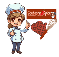 a cartoon character holding a sign that says southern fried chicken