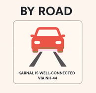 A graphic showing that Karnal is well connected to other cities by road via NH-44