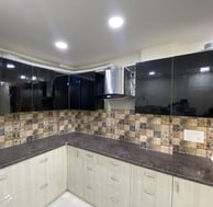 Modular Kitchen of 3 BHK Corner Builder Floor with Multiple Balconies — Chattarpur