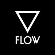 black and White logo, a Triangle, text: Flow
