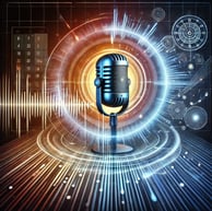 image of a retro microphone surrounded by AI elements