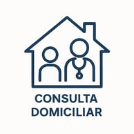 Ícone de duas pessoas em uma casa que representa o atendimento domiciliar.
