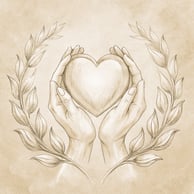 a heart shaped drawing of hands holding a heart