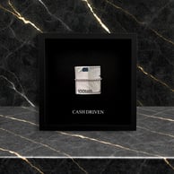 Frame with euro dollars folded for motivational, and sentence Cash Driven