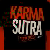 T-shirt noir flocage orange et blanc « Karma Sutra Tour 2020 »