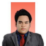 TMN-Bryle in a business suite attire confidently against a vibrant orange background.