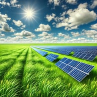 prairie avec panneaux photovoltaïques