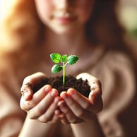 Green plant presented by a young child