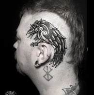Tatouage crane corbeau nordique viking. Skull tattoo crow