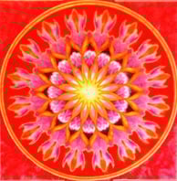 un mandala orange rose et jaune 