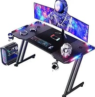 47 Inch Gaming Desk with LED Lights Carbon Fibre Surface Gaming Table Large Computer Desk Ergonomic 