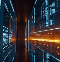 a server room with a large amount of light coming from the server representing our On page seo