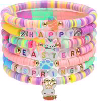 a stack of Easter themed bracelets