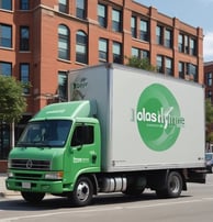 Advertisement on sides of a Large truck with branding, greenline 24, fade out