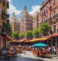 Aerial view of luxury beachfront villas surrounded by lush greenery and palm trees. The villas have unique thatched roofing and private circular pools. The sandy beach and ocean are visible on the left side.