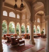 An impressive image of the Grand Palace, Jaipur, India, highlighting its elaborate structure and historical significance.