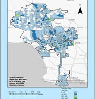 A spatial reference ArcGIS map showing data from 2022 of LA's Homeless Count.