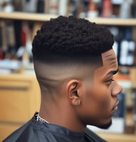 person trimming man's hair