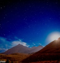 McGee Creek, near Mammoth Lakes, view of the setting moon with Nevahbe Ridgege in the background