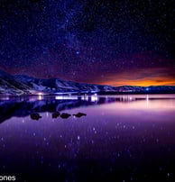 Serene Mono Lake with starry sky and the last remnants of sunset