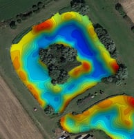 a fishery depth map showing a small deep pool with a central island and other features