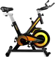 a stationary bike with a black and orange bike