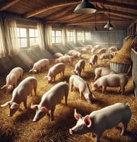 eines frisch gereinigten Schweinestalls. Es zeigt eine lebendige und gepflegte Umgebung