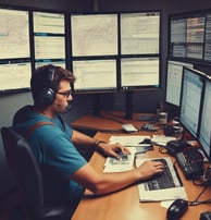 a dispatcher using a software to book loads for a trucker on the road