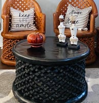 display of bamileke handmade side stool and king chairs