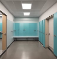 A bathroom stall features a toilet with a white seat, upon which a large red heart is spray-painted. The background shows walls covered with various pieces of graffiti in different colors and styles.