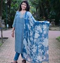 full-view-of-blue-leheriya-satin-kurta-set-with-lace-detailing-on-pants