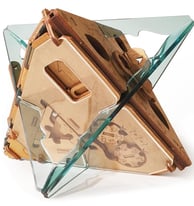 Antigravity escape room puzzle box featuring a futuristic space theme and glass artwork