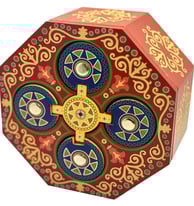 Magic Spin escape room puzzle set up with a spinning dial, colorful symbols, and hidden clues