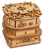 Davy Jones Locker escape room puzzle box featuring a nautical design with ship wheel illustration