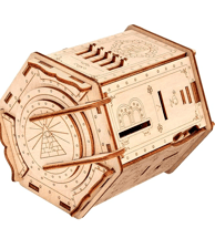 Close-up of Fort Knox escape room puzzle pieces showing detailed locks, clues, and vault design