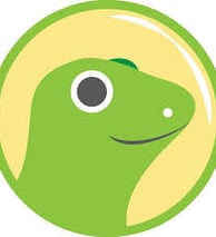a green dinosaur with a green leaf on it