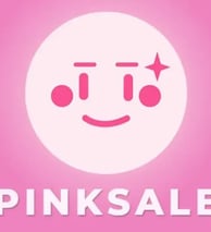 a pink and white smiley face with the words pink sale