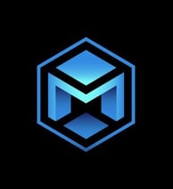 a blue and black logo with a blue hexall