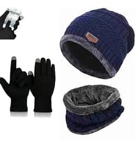 Perpetual Men's Winter Wear Set - Stylish Woolen Caps, Touchscreen Gloves, Neck Warmers (₹299)