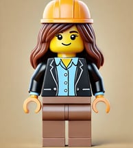 A Lego style character wearing a hard hat and suit