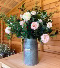 Medium milk churn wedding pink and ivory rose silk faux floral aisle decor